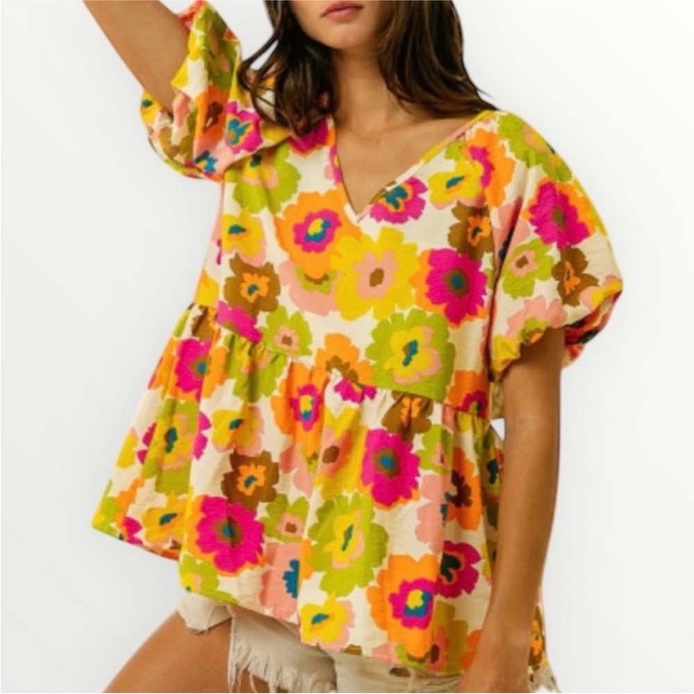 Vibrant Floral V-Neck Blouse